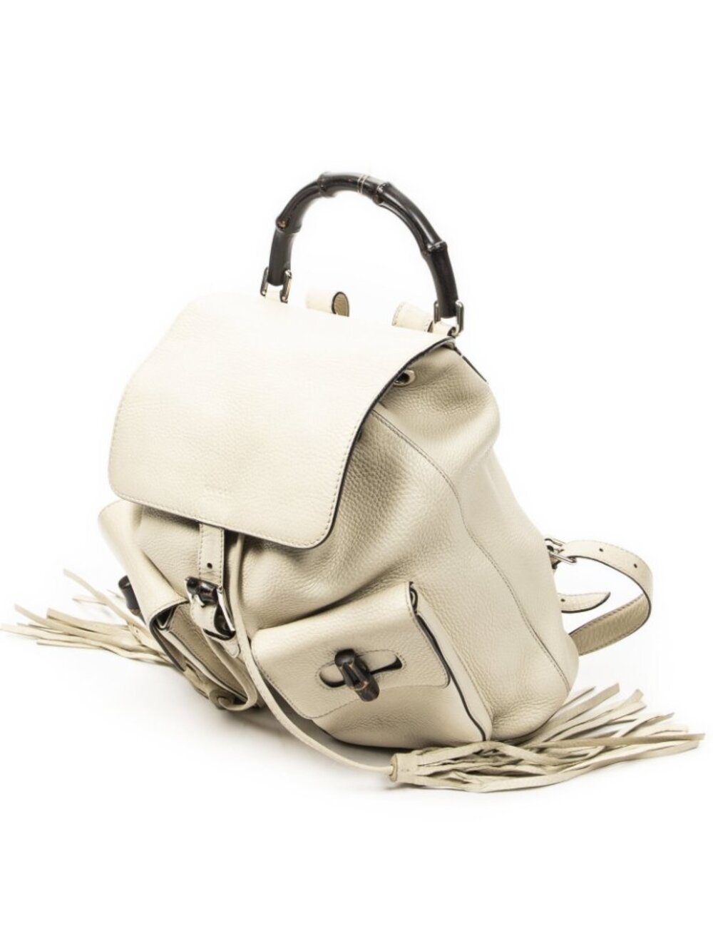 Gucci Bamboo Backpack Tassel Ivory Gray Calfskin Leather - Picture 2 of 10
